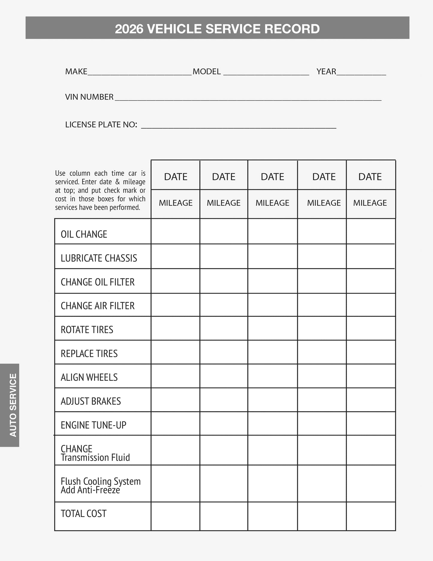 2026 Desk Size Daily Record Book 8.5 X 11"